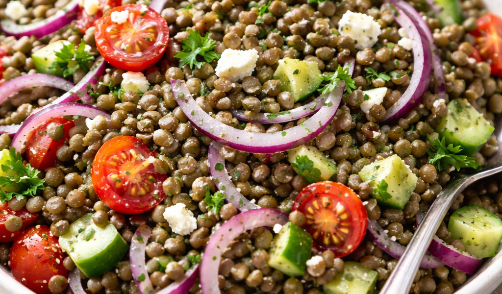 Plat de lentilles vertes pour illustrer une recette riche en fer